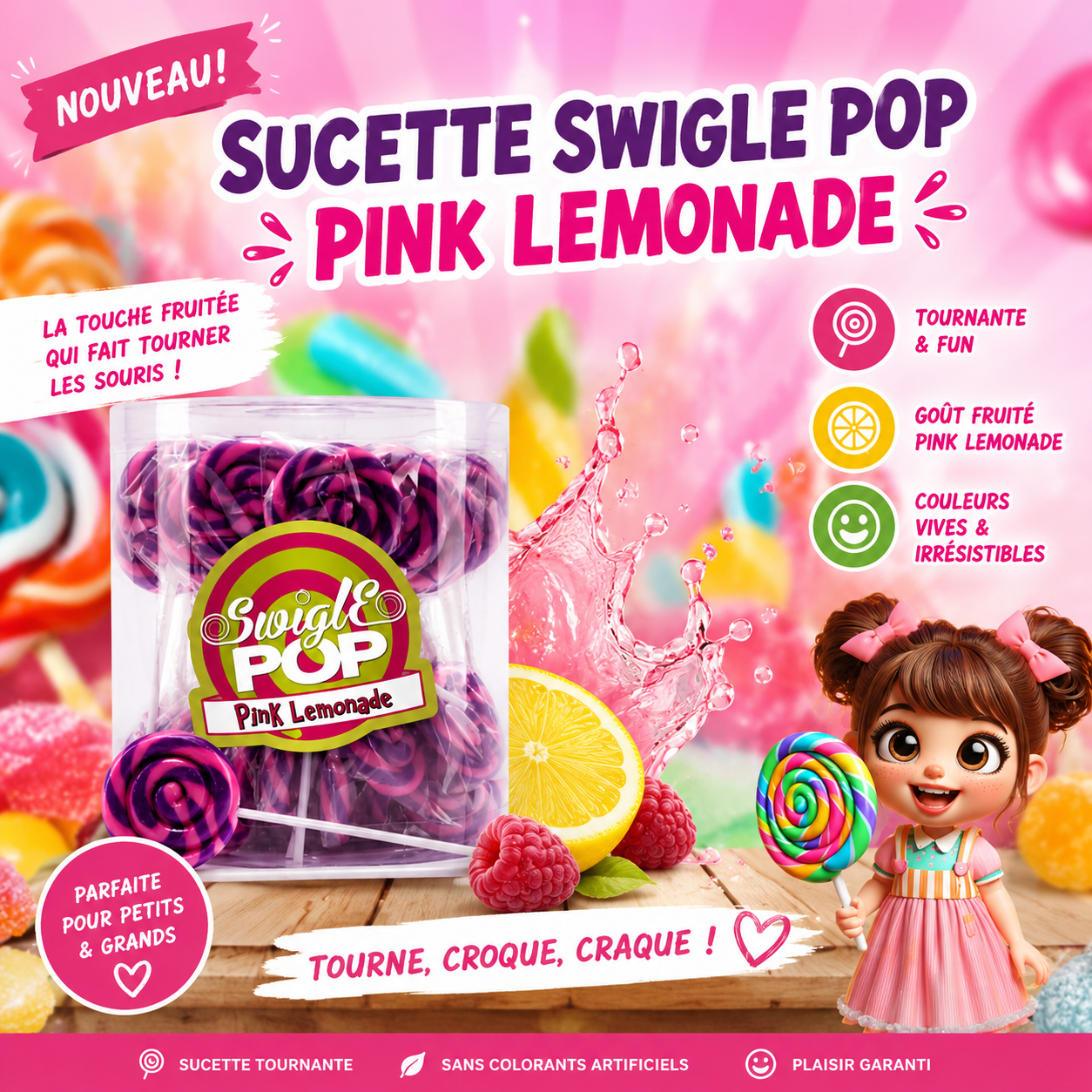 sucettes swigle pop limonade rose