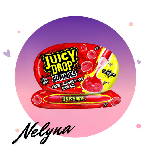 Juicy Drop Gummies bonbons gommeux et gel acidulé à la fraise