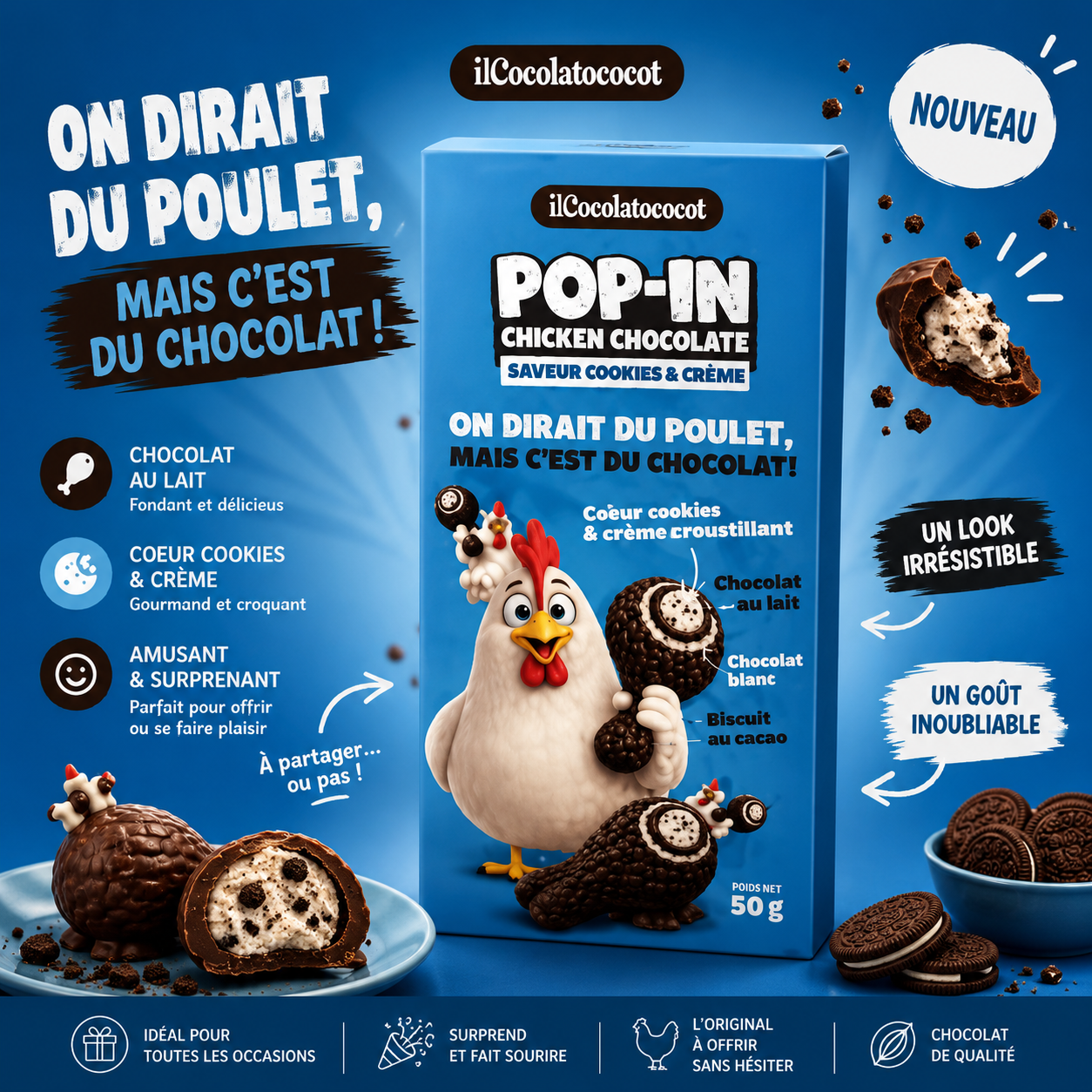 🍫🐔 POP-IN Chicken Chocolate Cookies & Crème 🐔🍫